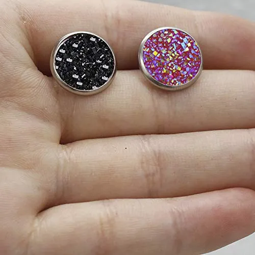 Yellow Chimes Combo Two Pairs Stardust Spark Silver Silver Pink & Black Studs Earrings for Women & Girls