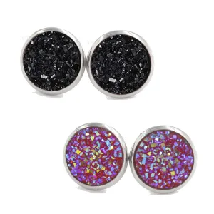 Yellow Chimes Combo Two Pairs Stardust Spark Silver Silver Pink & Black Studs Earrings for Women & Girls