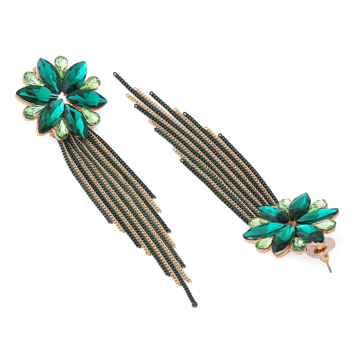 Yellow Chimes Crystal Danglers Earrings for Women Floral Shaped Crystal Green Long Chain Dangler Earrings for Women and Girls