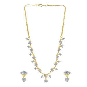 Yellow Chimes Designer Sparkling American Diamond Gold Plated Necklace Jewellery Set with Earrings Necklace Set for Women and Girls