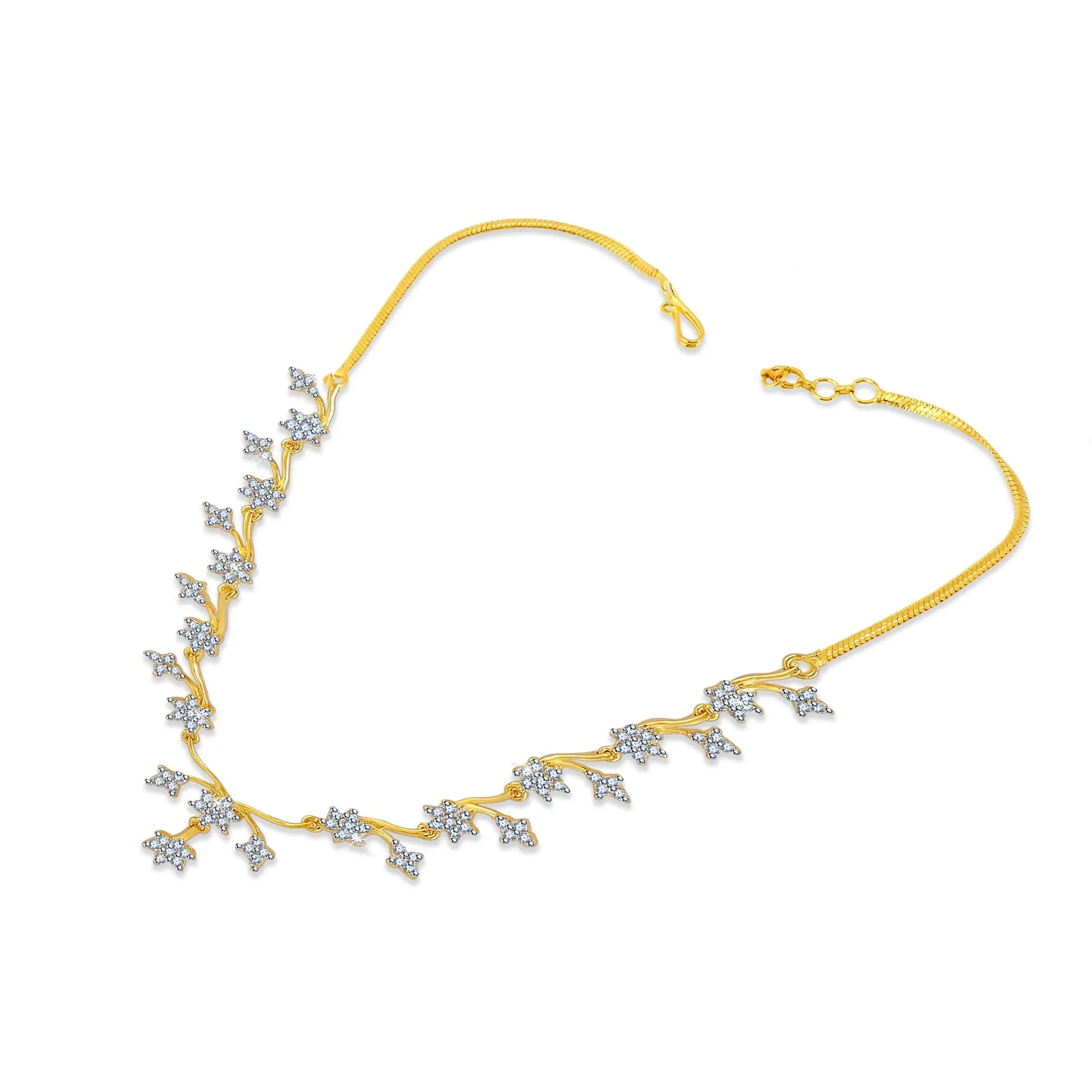 Yellow Chimes Designer Sparkling American Diamond Gold Plated Necklace Jewellery Set with Earrings Necklace Set for Women and Girls