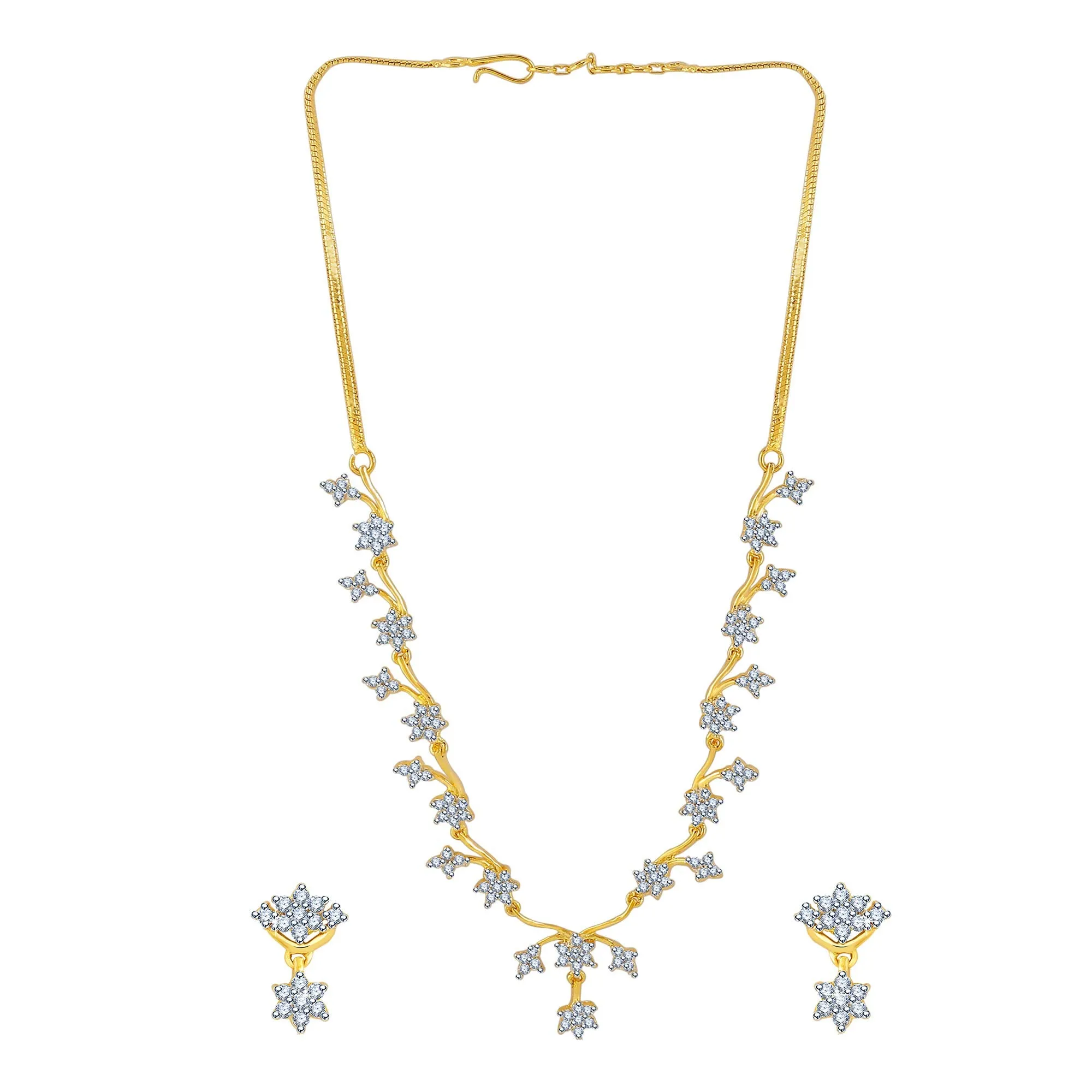 Yellow Chimes Designer Sparkling American Diamond Gold Plated Necklace Jewellery Set with Earrings Necklace Set for Women and Girls