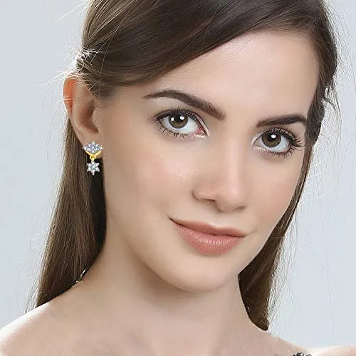 Yellow Chimes Designer Sparkling American Diamond Gold Plated Necklace Jewellery Set with Earrings Necklace Set for Women and Girls