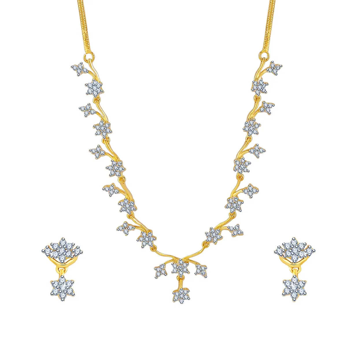 Yellow Chimes Designer Sparkling American Diamond Gold Plated Necklace Jewellery Set with Earrings Necklace Set for Women and Girls