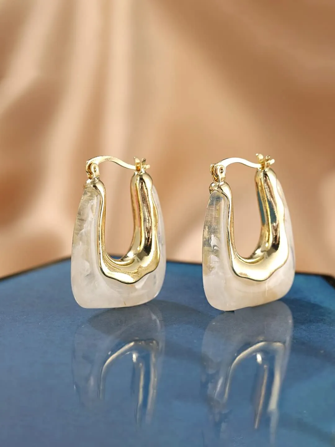 Yellow Chimes Earring For Women Black Color Stone Geometric Hinged Tube Hoop Earrings For Women and Girls