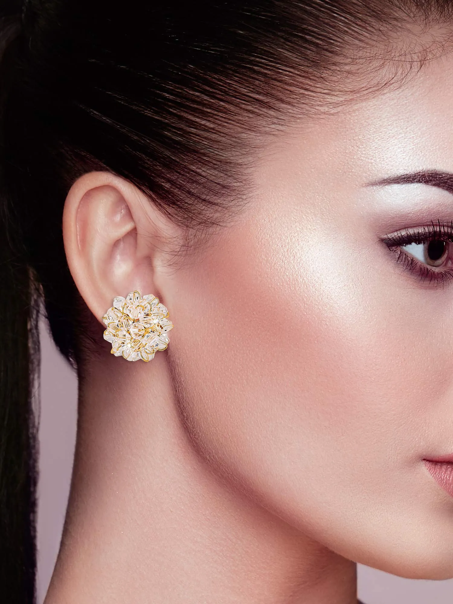 Yellow Chimes Latest Collection Sparkling Crystal Bunch Stud Earrings For Women and Girls