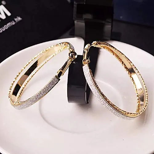 Yellow Chimes Stylish Classic Design Sparkling Shine Big Circle Gold Plated Hoop Earrings For Women and Girl