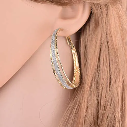 Yellow Chimes Stylish Classic Design Sparkling Shine Big Circle Gold Plated Hoop Earrings For Women and Girl