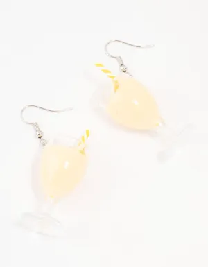 Yellow Pina Colada Cocktail Straw Drop Earrings
